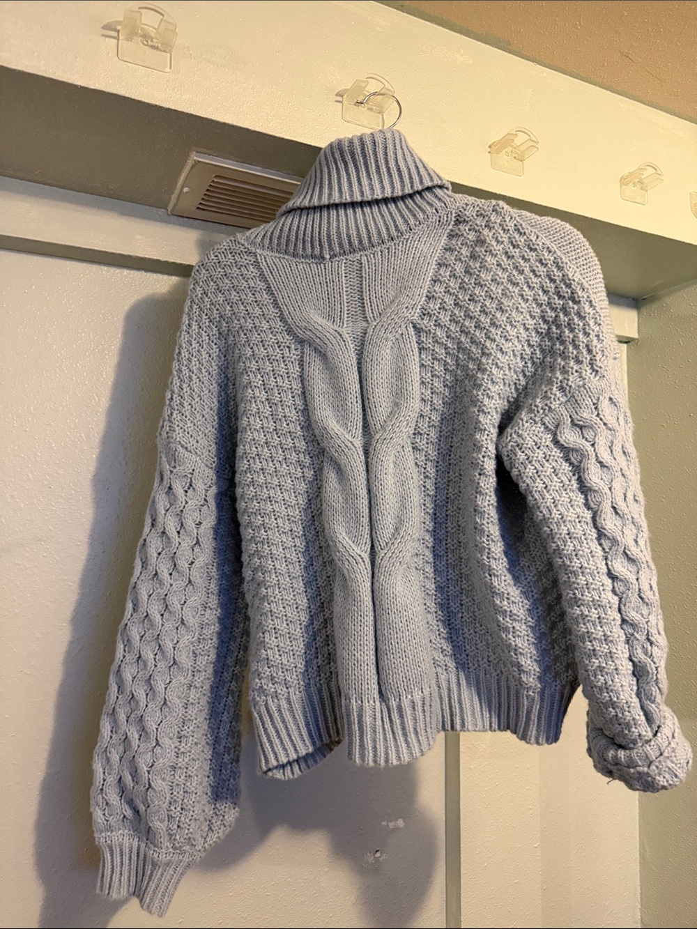 Woven Heart- Light Blue Cable Knit Turtleneck Sweater - Women